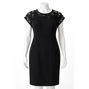 Shape FX Black Lace Sheath Dress Women 16 Lined Shapewear Knee Length NWT